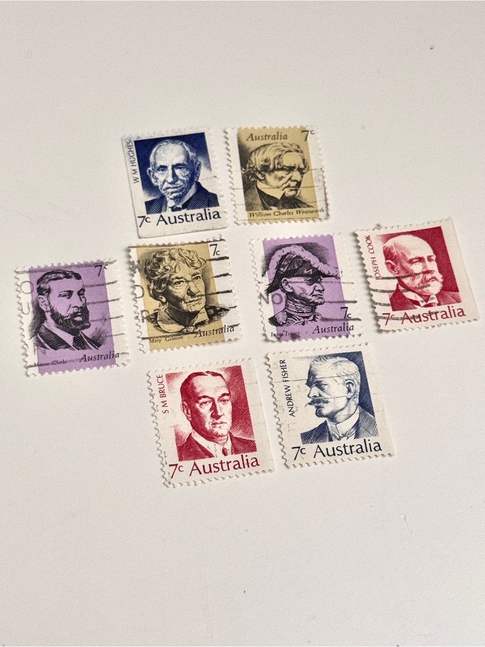 1972 - Australia Prime Ministers, Famous Australians 7c Postage Stamps, Vintage